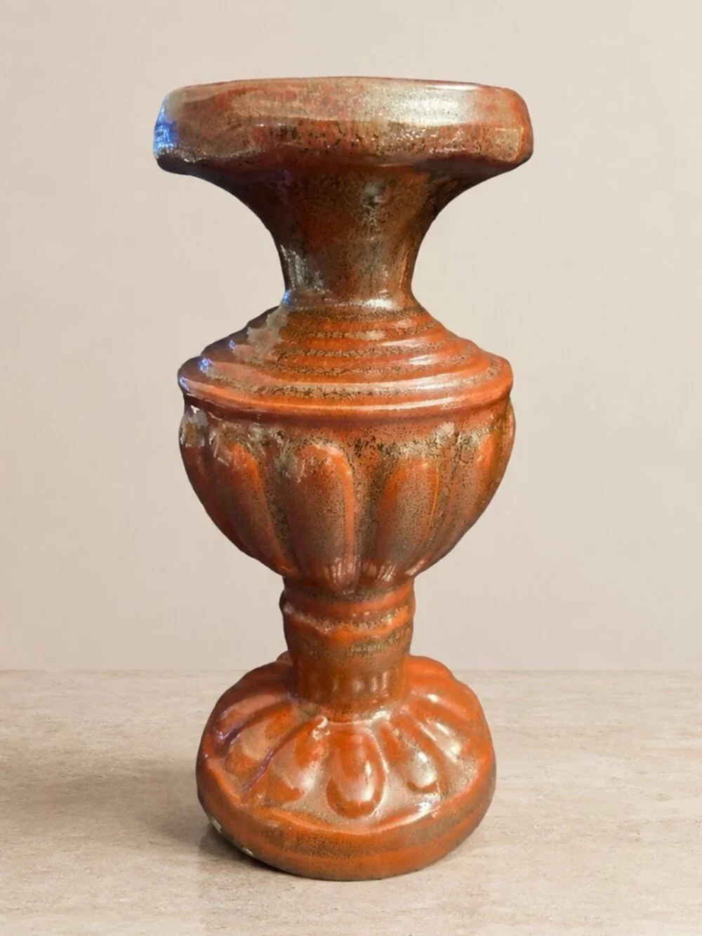 Vintage Terracotta Pedestal Pillar Candle Holder Rustic Neoclassical 8.75 Inch